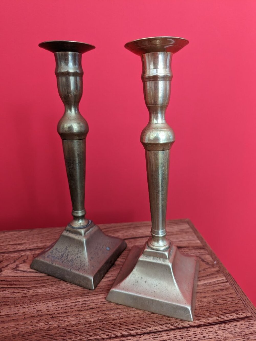 Pair of Vintage Brass Candlestick CandleHolders w/ a Square Bottom 9 1/2" Tall